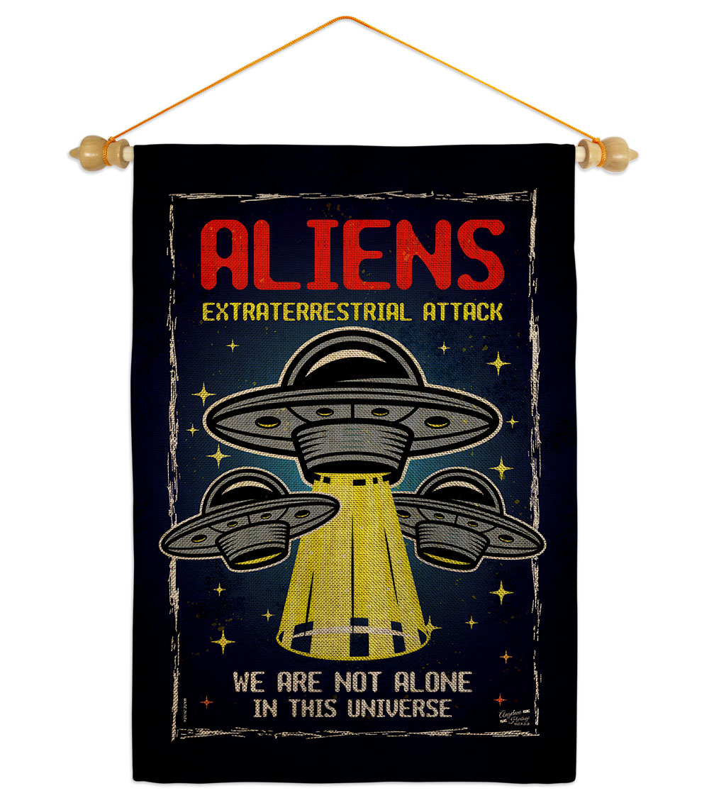Aliens Attack Cosmos Space Creature 13 x 18.5. in. Double-Sided Decorative Vertical House Garden Flag Set for Decoration Banner Yard Gift