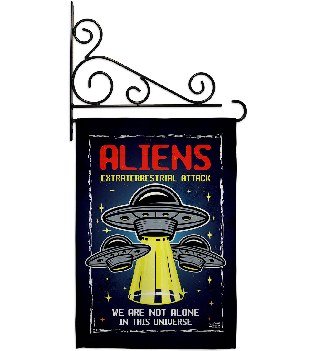Aliens Attack Cosmos Space Creature 13 x 18.5. in. Double-Sided Decorative Vertical House Garden Flag Set for Decoration Banner Yard Gift