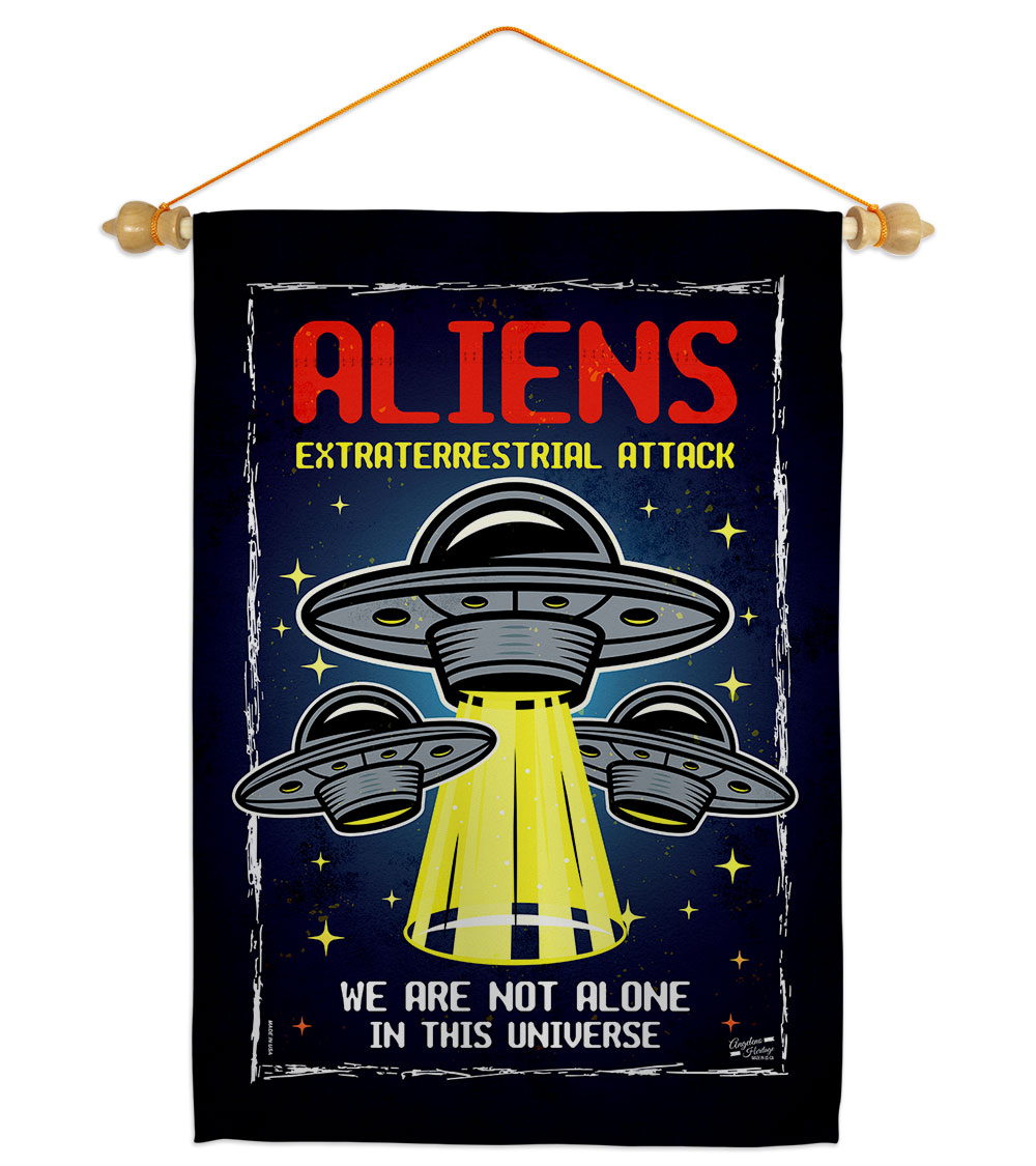 Aliens Attack Cosmos Space Creature 13 x 18.5. in. Double-Sided Decorative Vertical House Garden Flag Set for Decoration Banner Yard Gift