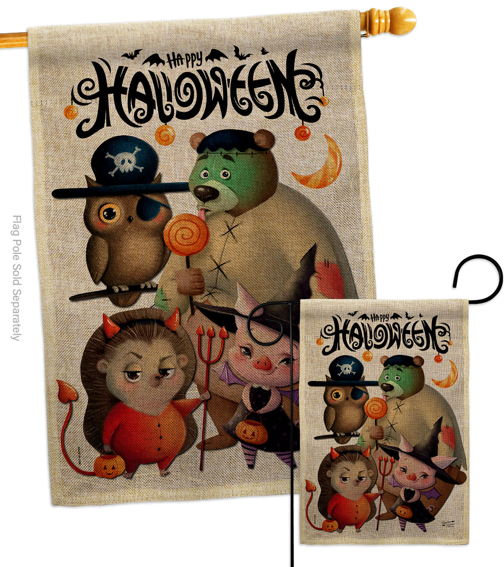 S130413-DB Halloween Friends Falltime 28 x 40 in. Double-Sided Decorative Horizontal House Flags Set for Decoration Banner Garden Yard Gift