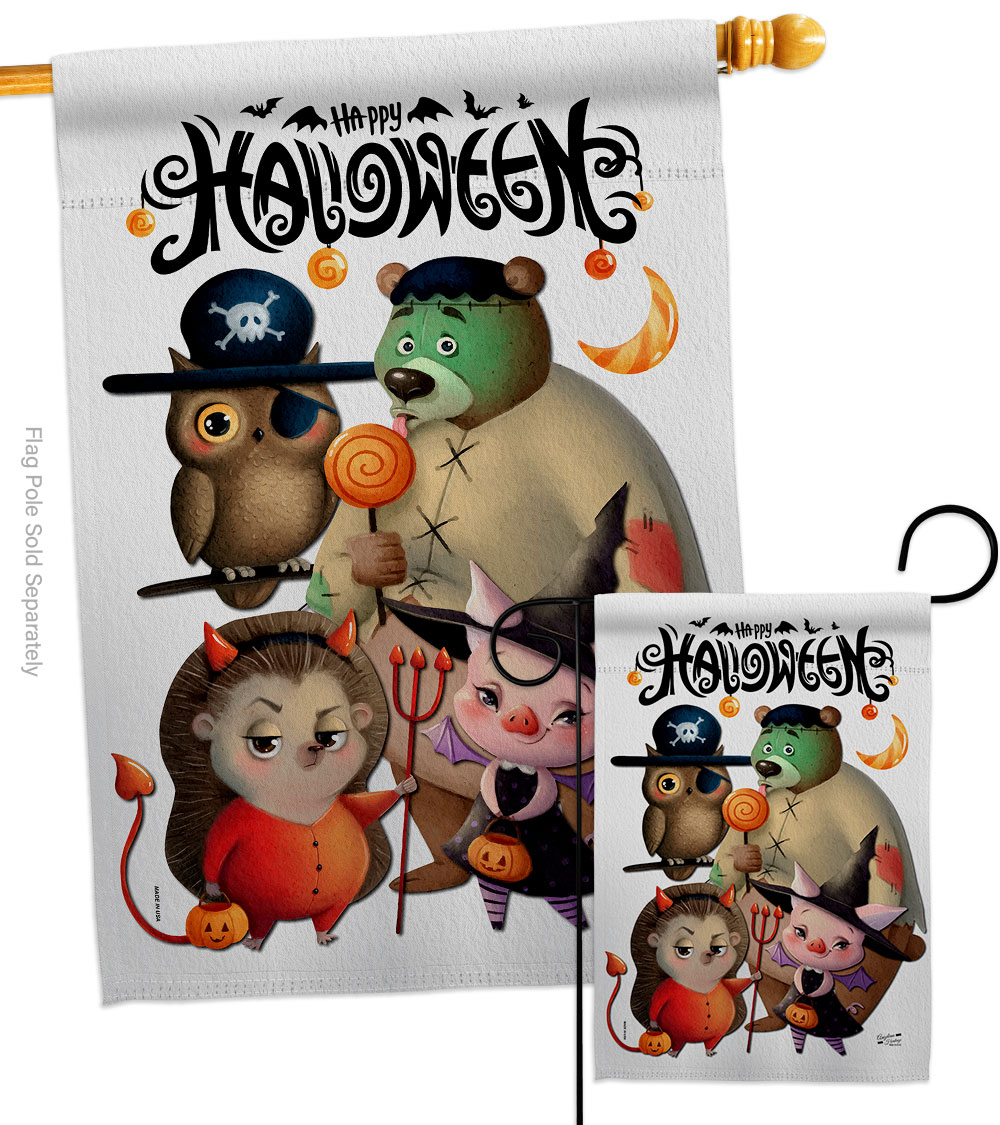 S130413-P3 Halloween Friends Falltime 28 x 40 in. Double-Sided Decorative Horizontal House Flags Set for Decoration Banner Garden Yard Gift