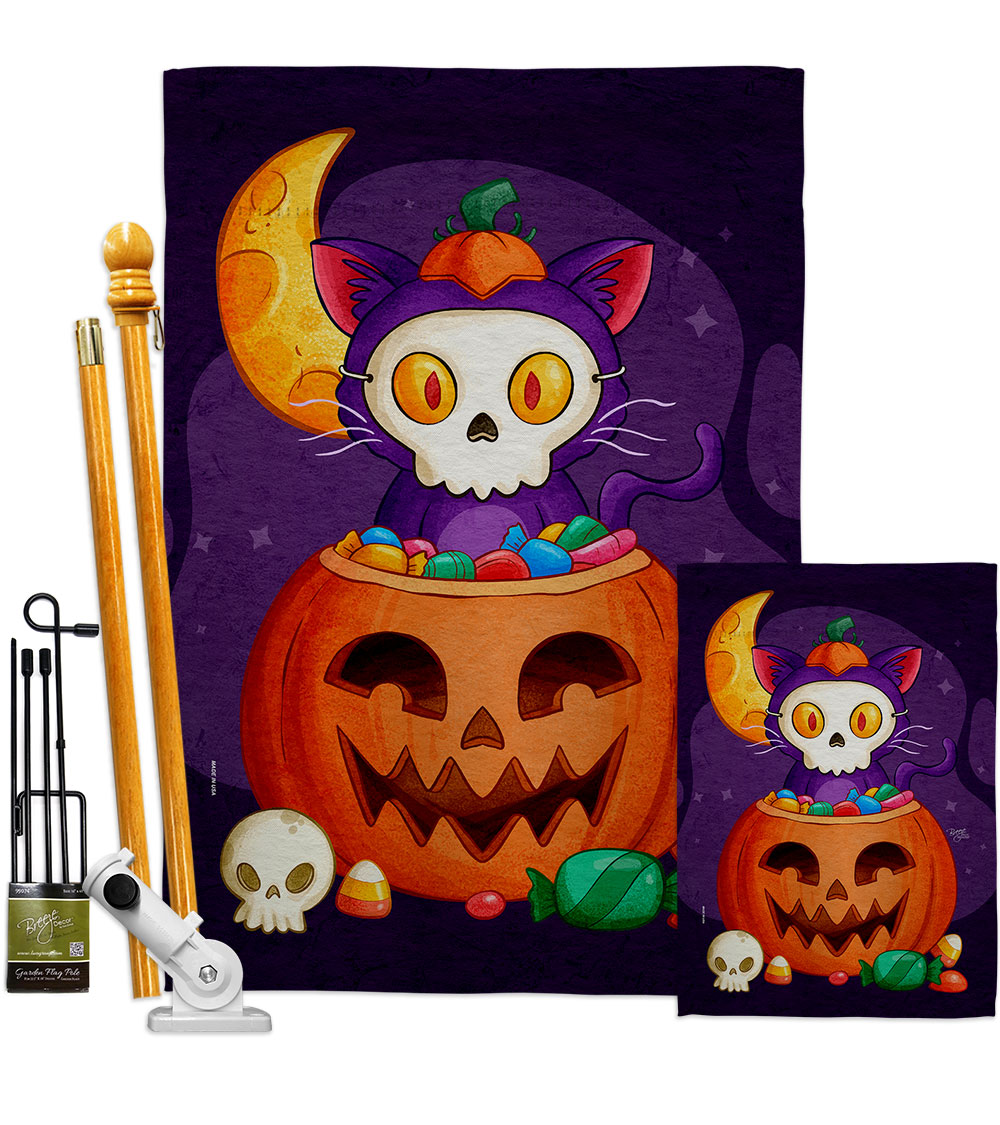 Sneaky Cat Falltime Halloween 28 x 40 in. Double-Sided Decorative Vertical House Flags Kit for Decoration Banner Garden Yard Gift