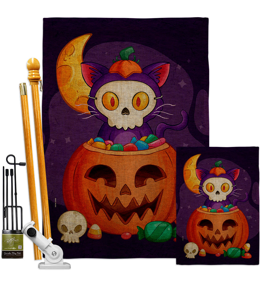 Sneaky Cat Falltime Halloween 28 x 40 in. Double-Sided Decorative Vertical House Flags Kit for Decoration Banner Garden Yard Gift