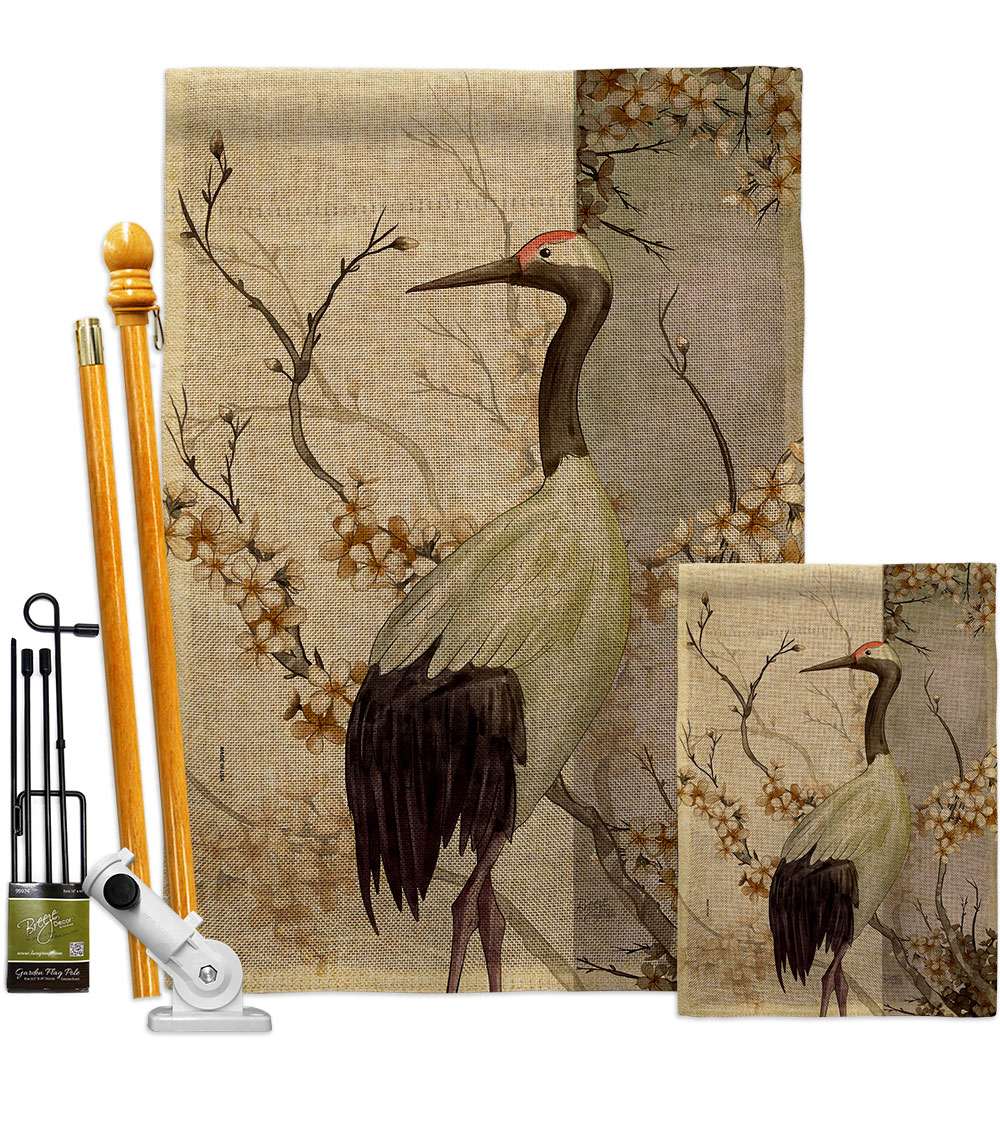 Red Crowned Crane Animals Bird 28 x 40 in. Double-Sided Decorative Vertical House Flags Kit for Decoration Banner Garden Yard Gift