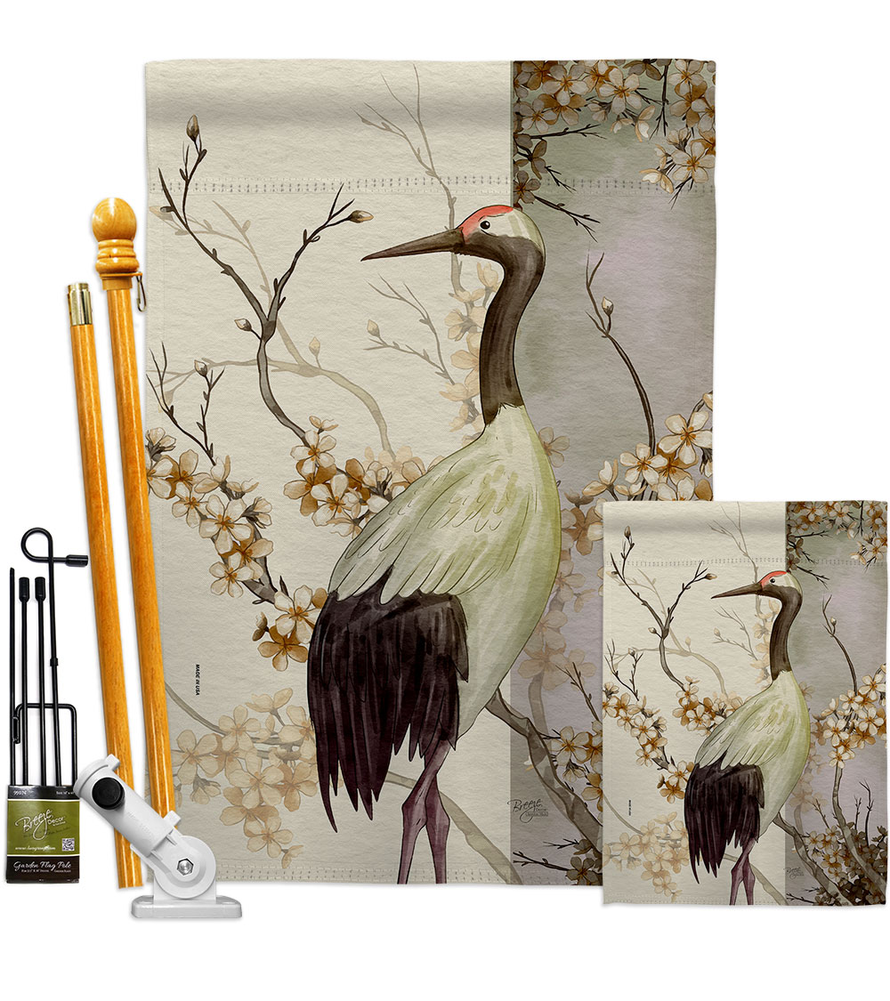 Red Crowned Crane Animals Bird 28 x 40 in. Double-Sided Decorative Vertical House Flags Kit for Decoration Banner Garden Yard Gift
