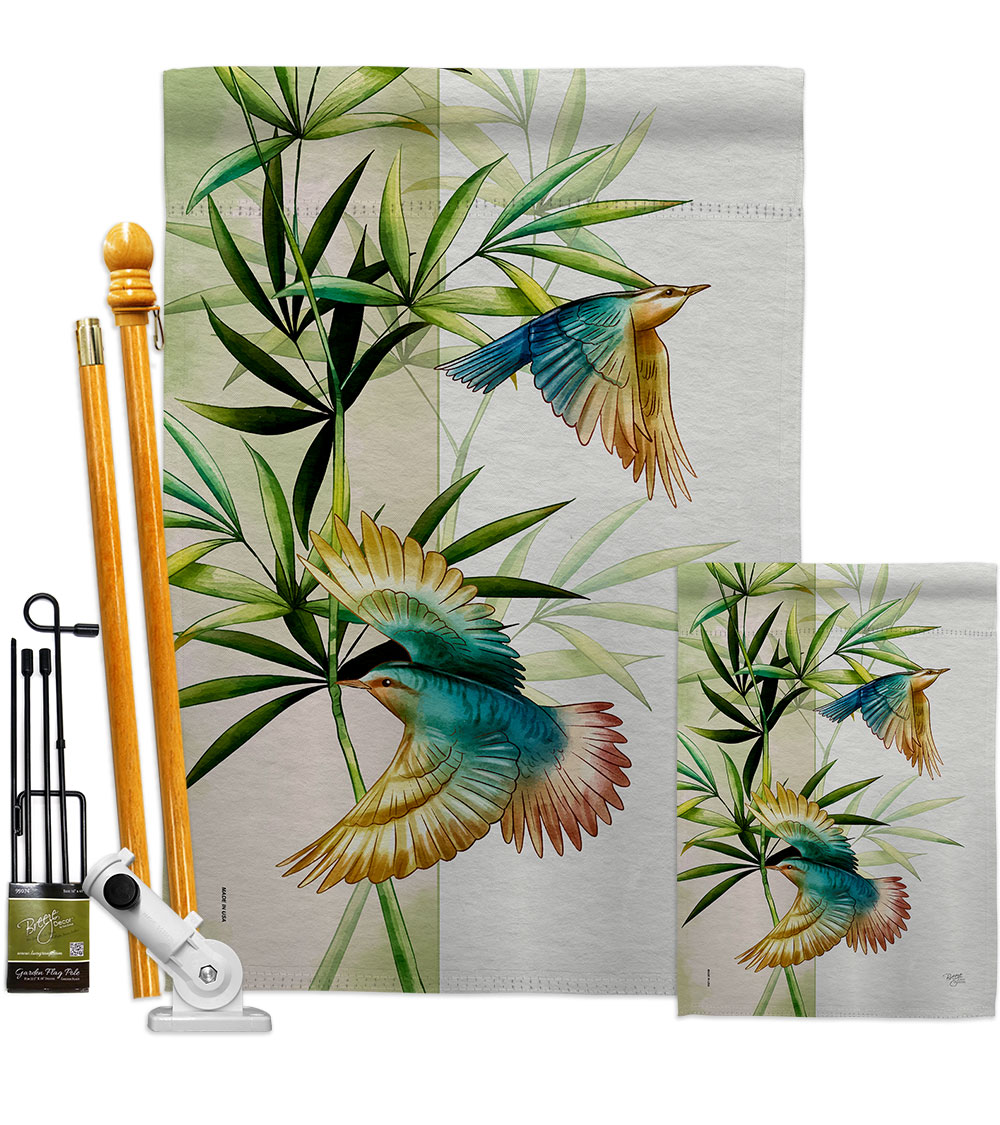 Asian Blossom Birds Animals Bird 28 x 40 in. Double-Sided Decorative Vertical House Flags Kit for Decoration Banner Garden Yard Gift