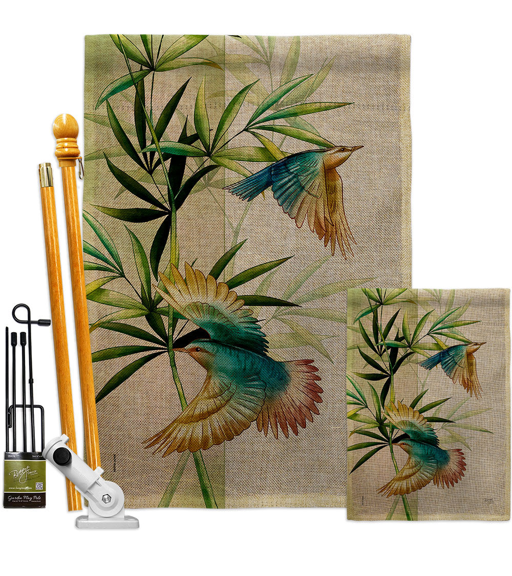 Asian Blossom Birds Animals Bird 28 x 40 in. Double-Sided Decorative Vertical House Flags Kit for Decoration Banner Garden Yard Gift