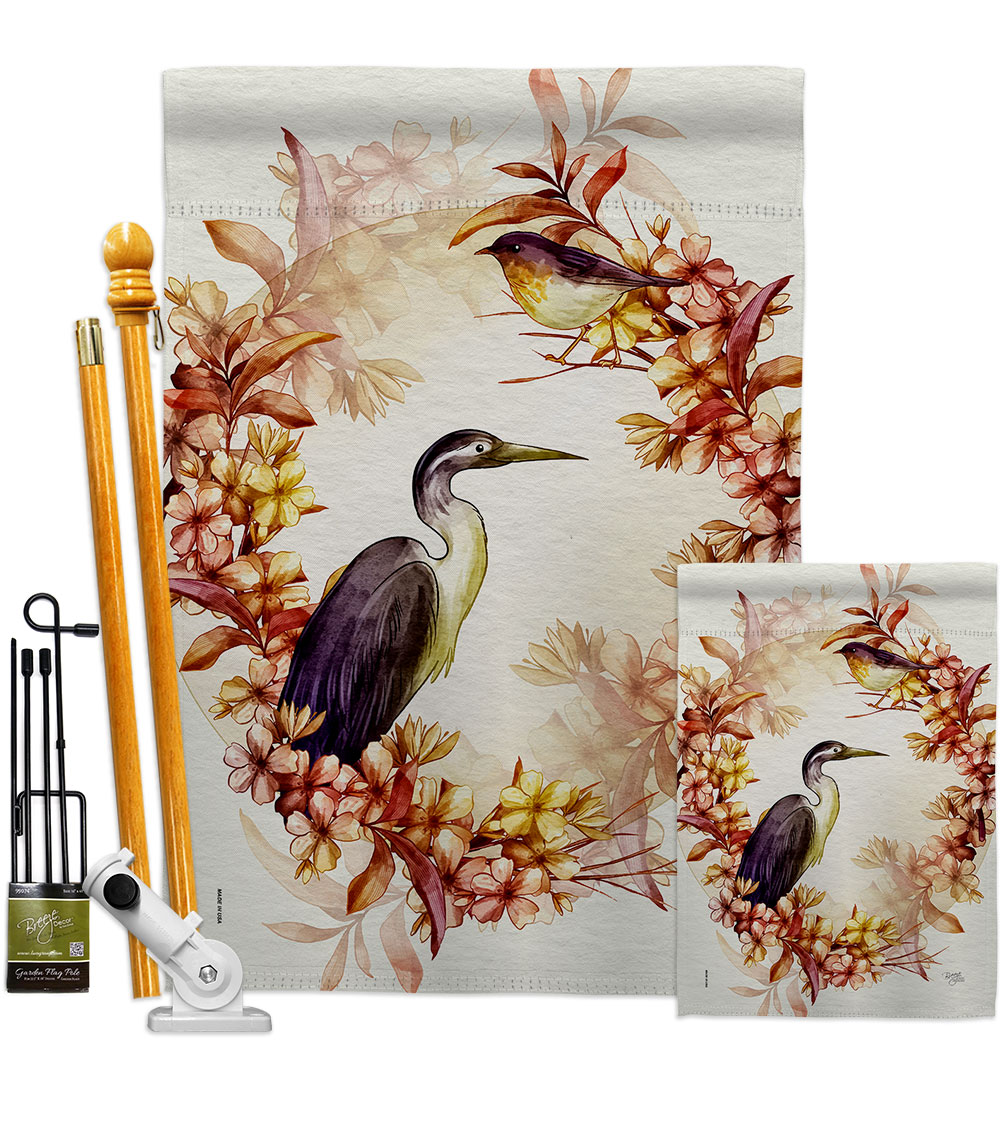 Birds Wreath Animals Bird 28 x 40 in. Double-Sided Decorative Horizontal House Flags Kit for Decoration Banner Garden Yard Gift