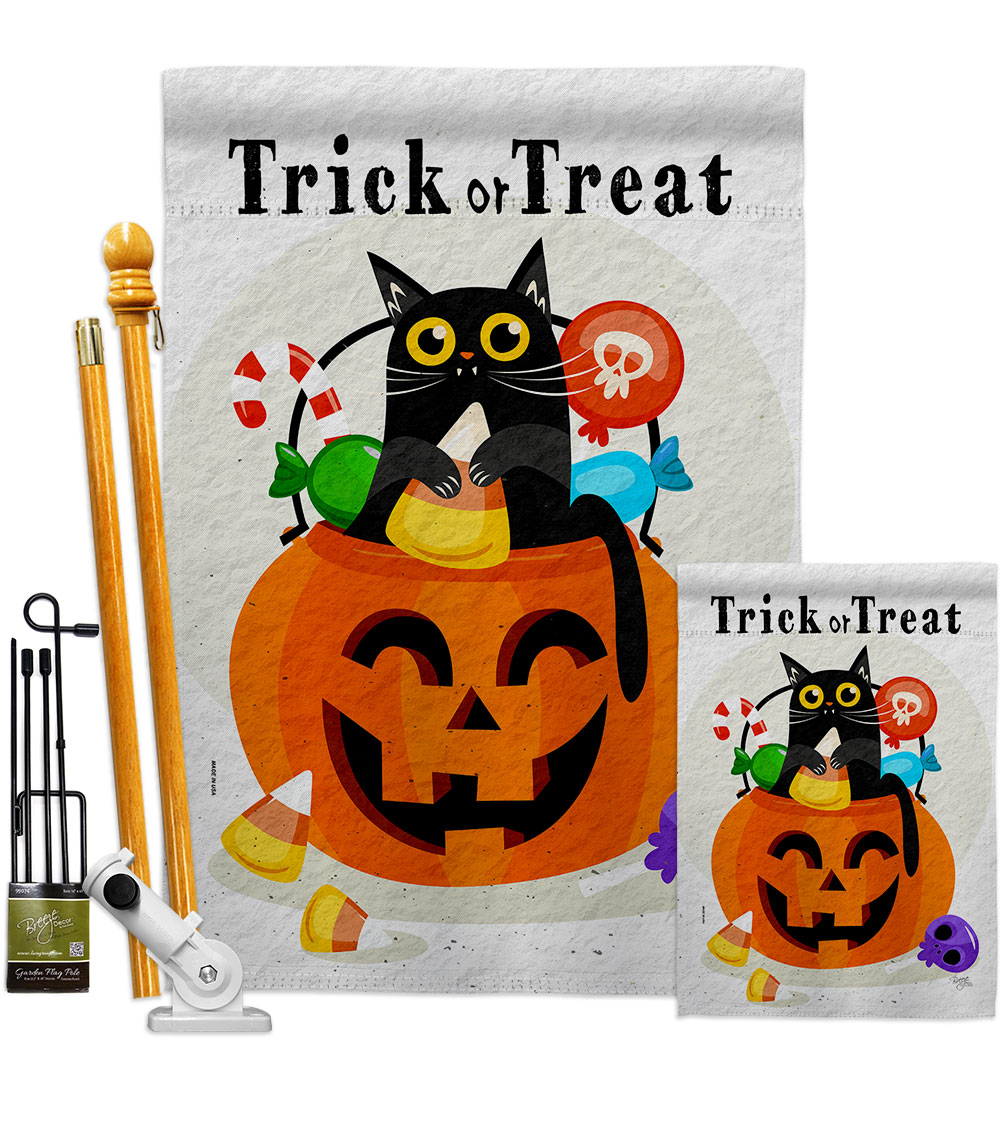 Silly Halloween Kitty Falltime 28 x 40 in. Double-Sided Decorative Horizontal House Flags Kit for Decoration Banner Garden Yard Gift