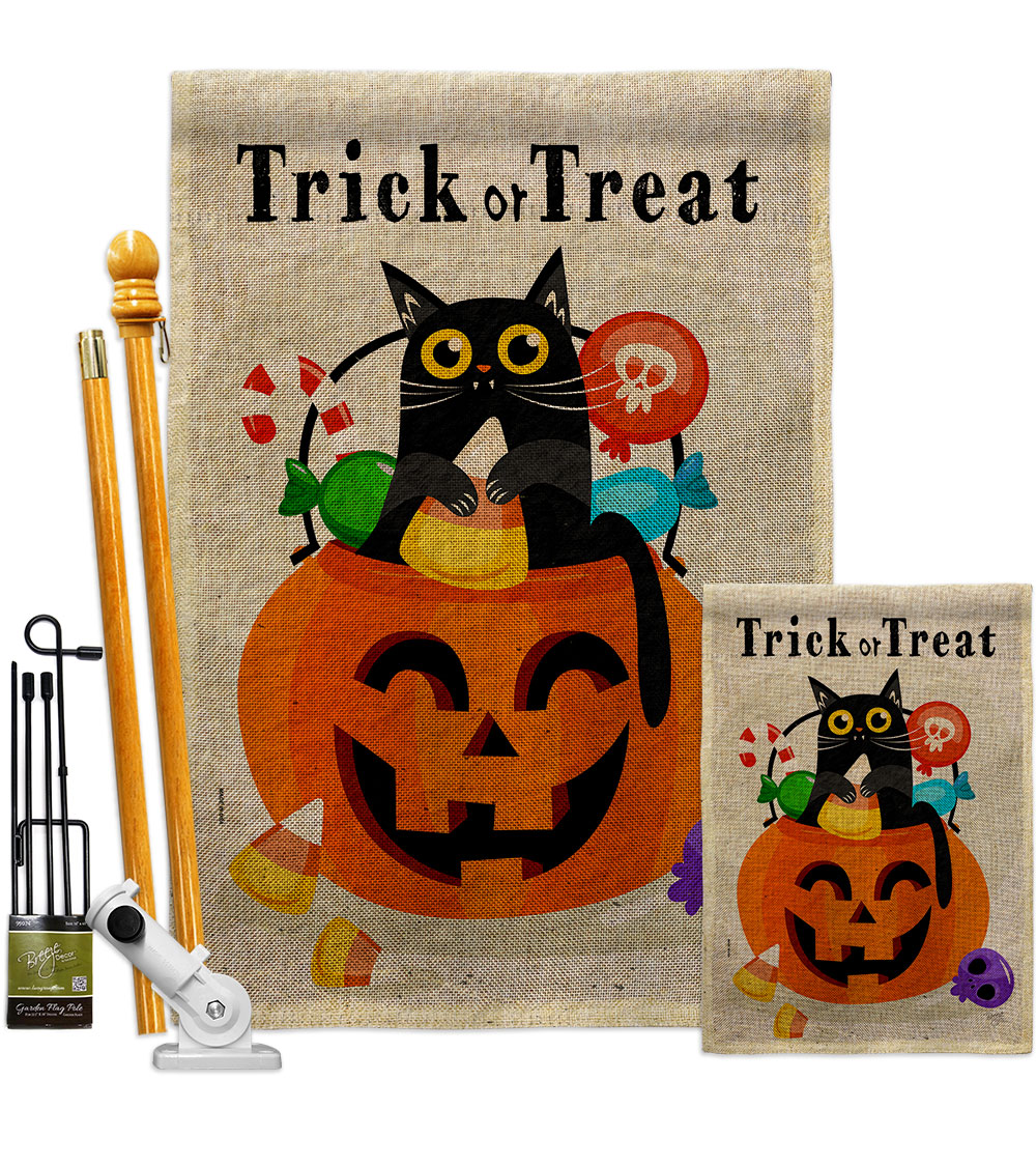 Silly Halloween Kitty Falltime 28 x 40 in. Double-Sided Decorative Horizontal House Flags Kit for Decoration Banner Garden Yard Gift