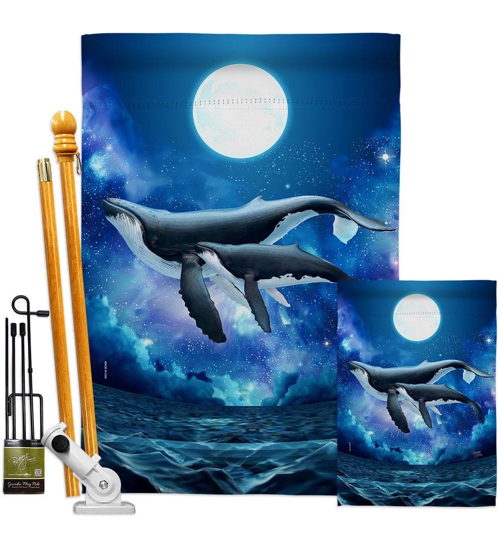 Humpback Whales Animals Sea Creature 28 x 40 in. Double-Sided Decorative Horizontal House Flags Kit for Decoration Banner Garden Yard Gift