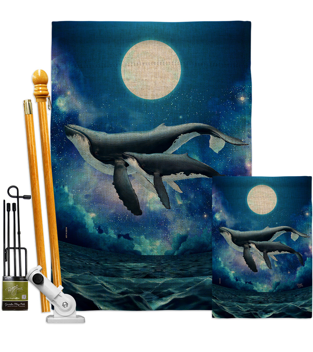 Humpback Whales Animals Sea Creature 28 x 40 in. Double-Sided Decorative Horizontal House Flags Kit for Decoration Banner Garden Yard Gift