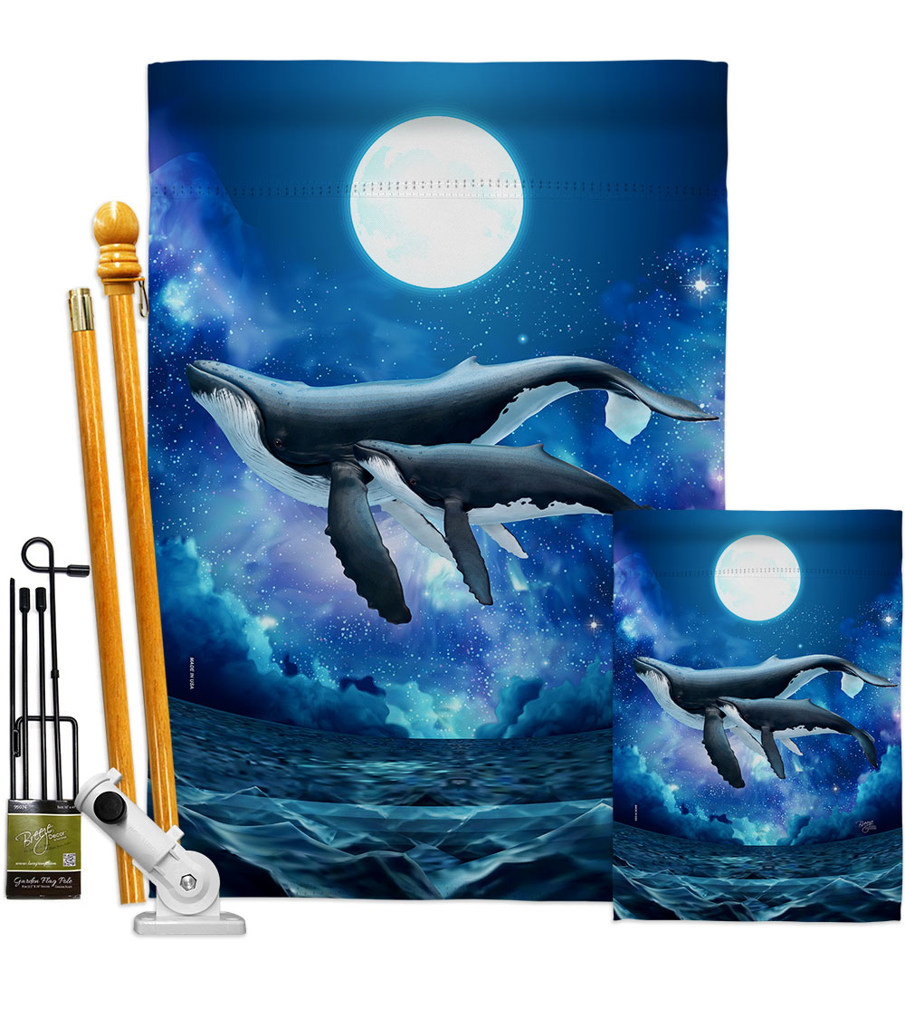 Humpback Whales Animals Sea Creature 28 x 40 in. Double-Sided Decorative Horizontal House Flags Kit for Decoration Banner Garden Yard Gift
