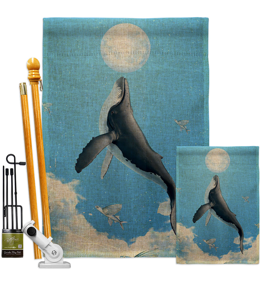 Flying Whale Animals Sea Creature 28 x 40 in. Double-Sided Decorative Horizontal House Flags Kit for Decoration Banner Garden Yard Gift