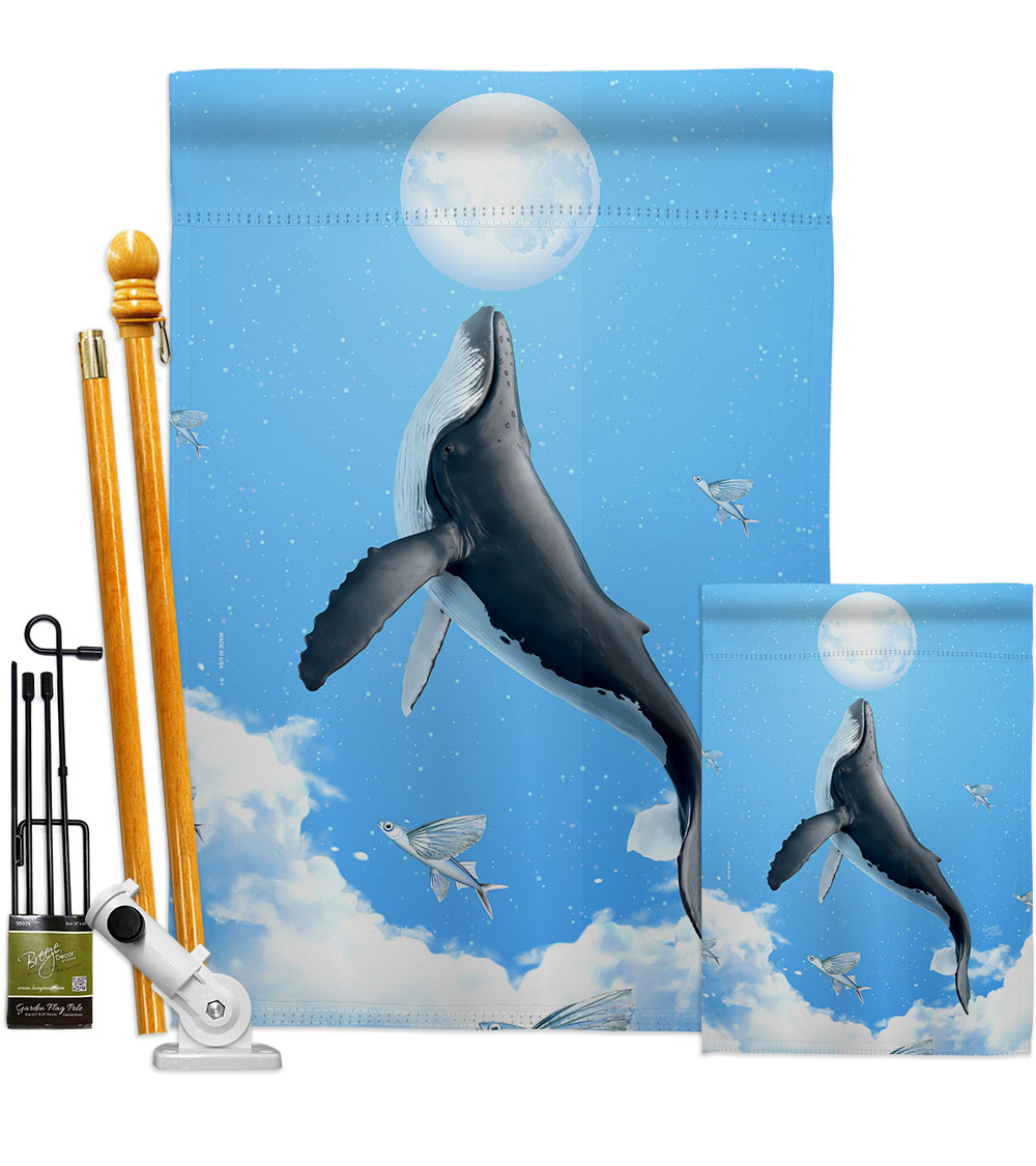 Flying Whale Animals Sea Creature 28 x 40 in. Double-Sided Decorative Horizontal House Flags Kit for Decoration Banner Garden Yard Gift