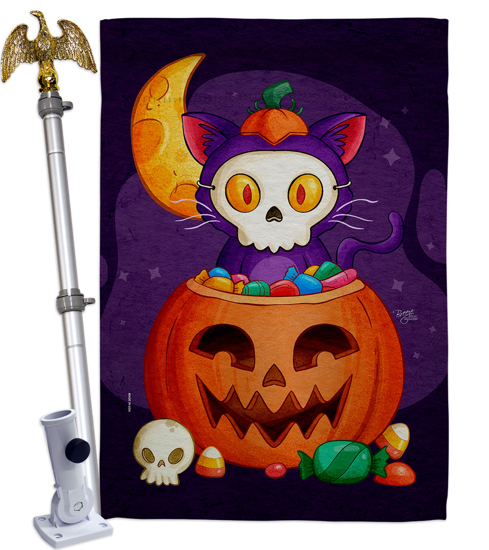 Sneaky Cat Falltime Halloween 28 x 40 in. Double-Sided Decorative Vertical House Flag Set for Decoration Banner Garden Yard Gift