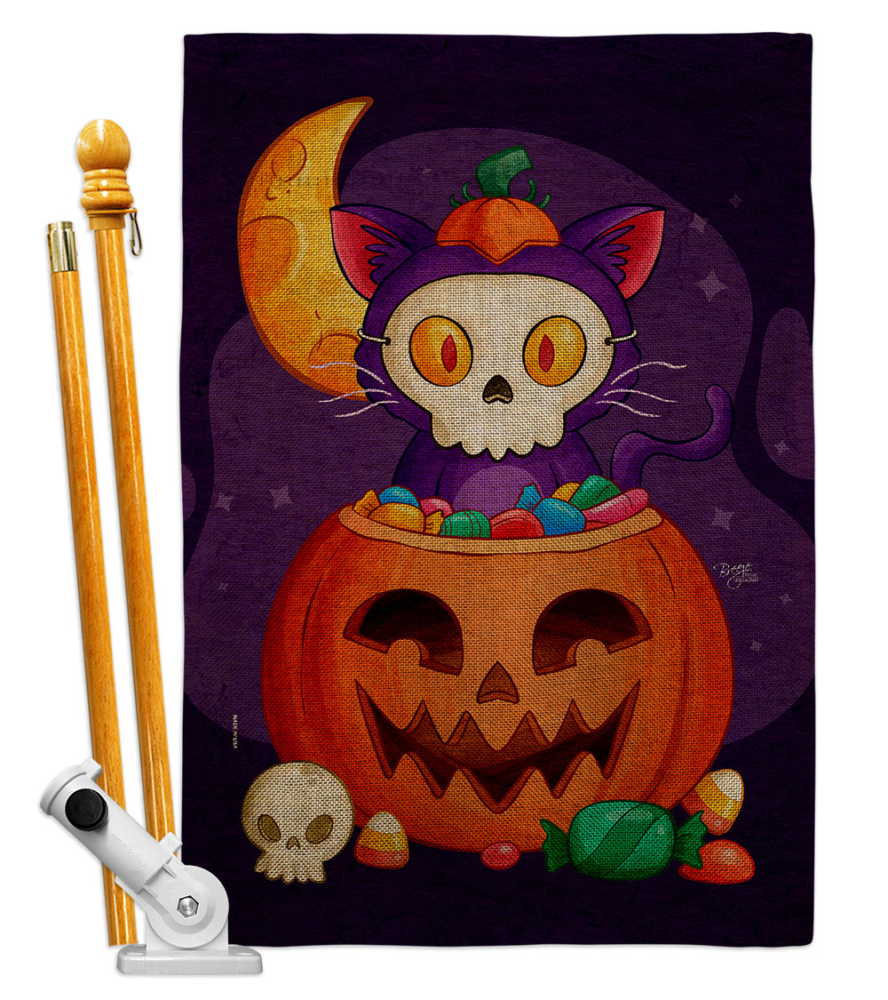Sneaky Cat Falltime Halloween 28 x 40 in. Double-Sided Decorative Vertical House Flag Set for Decoration Banner Garden Yard Gift