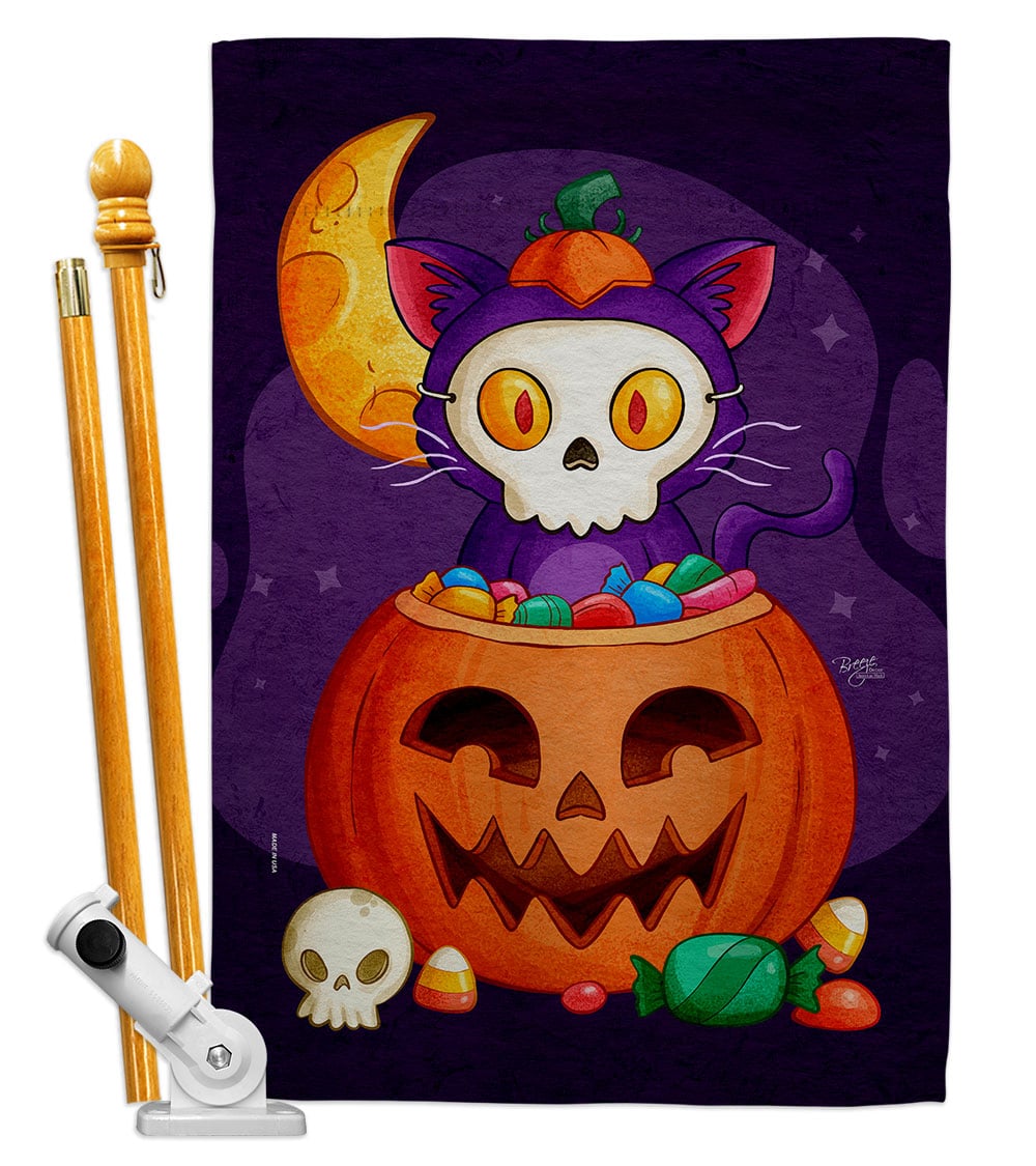 Sneaky Cat Falltime Halloween 28 x 40 in. Double-Sided Decorative Vertical House Flag Set for Decoration Banner Garden Yard Gift
