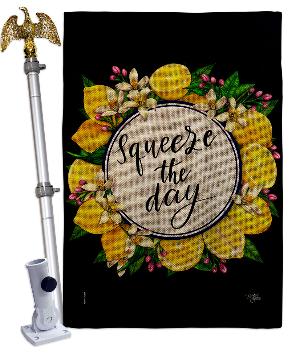 Squeeze the Day Food Fruit 28 x 40 in. Double-Sided Decorative Vertical House Flag Set for Decoration Banner Garden Yard Gift