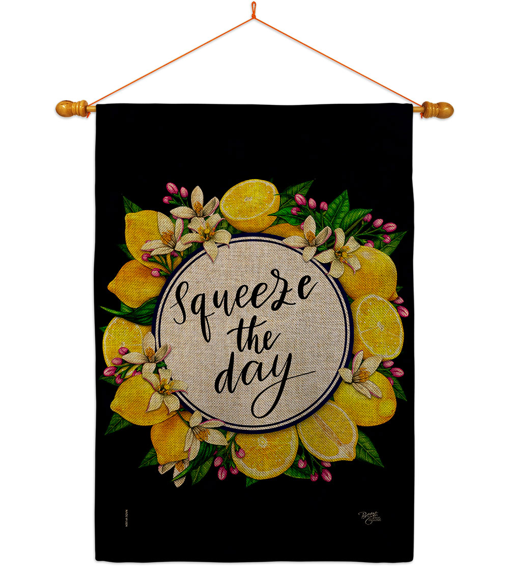 Squeeze the Day Food Fruit 28 x 40 in. Double-Sided Decorative Vertical House Flag Set for Decoration Banner Garden Yard Gift