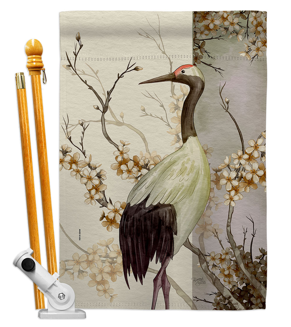 Red Crowned Crane Animals Bird 28 x 40 in. Double-Sided Decorative Vertical House Flag Set for Decoration Banner Garden Yard Gift