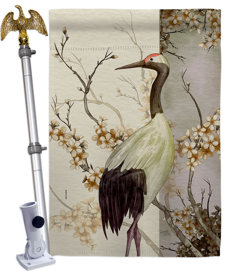 Red Crowned Crane Animals Bird 28 x 40 in. Double-Sided Decorative Vertical House Flag Set for Decoration Banner Garden Yard Gift