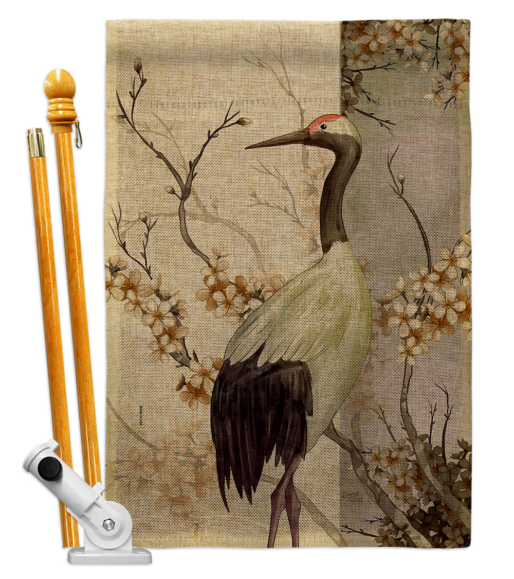 Red Crowned Crane Animals Bird 28 x 40 in. Double-Sided Decorative Vertical House Flag Set for Decoration Banner Garden Yard Gift