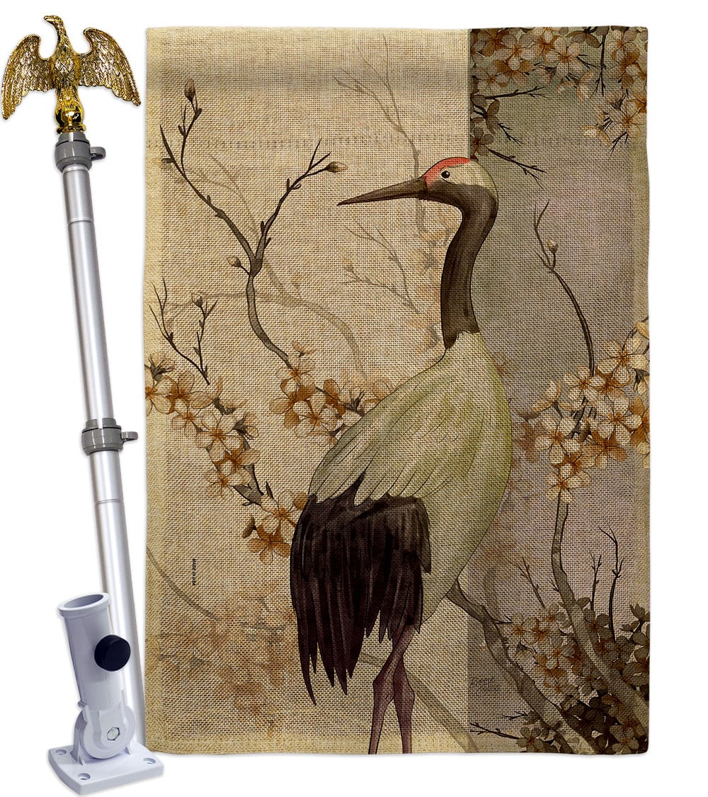 Red Crowned Crane Animals Bird 28 x 40 in. Double-Sided Decorative Vertical House Flag Set for Decoration Banner Garden Yard Gift