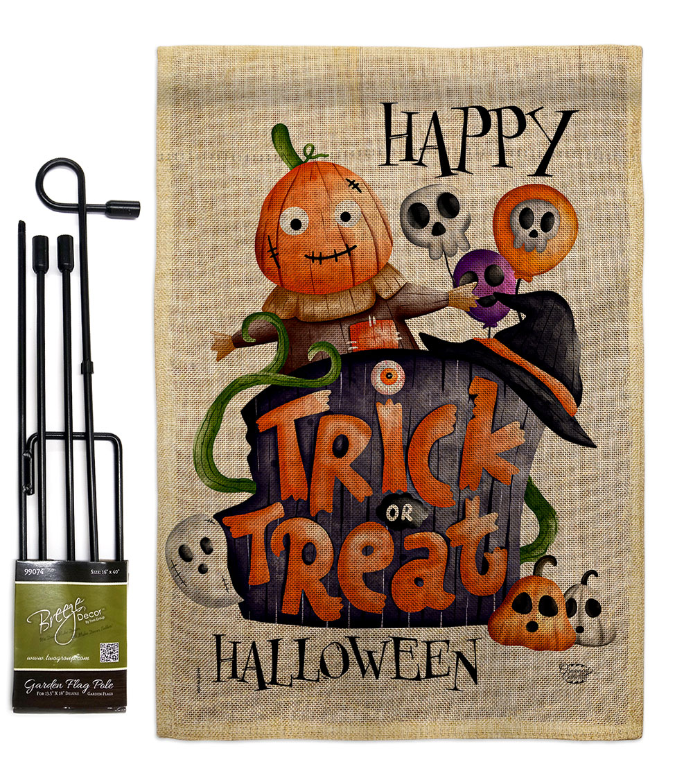 Trick or Treat Day Falltime Halloween 13 x 18.5. in. Double-Sided Decorative Vertical House Garden Flag Set for Decoration Banner Yard Gift