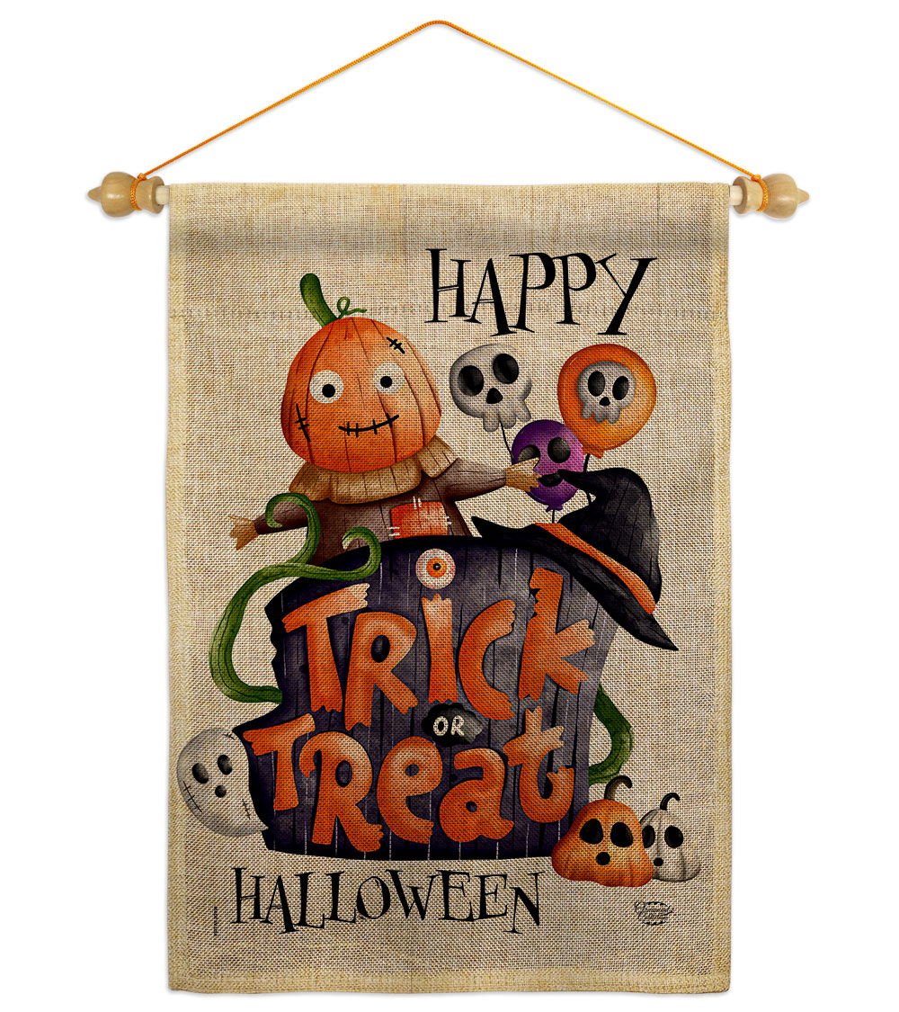 Trick or Treat Day Falltime Halloween 13 x 18.5. in. Double-Sided Decorative Vertical House Garden Flag Set for Decoration Banner Yard Gift