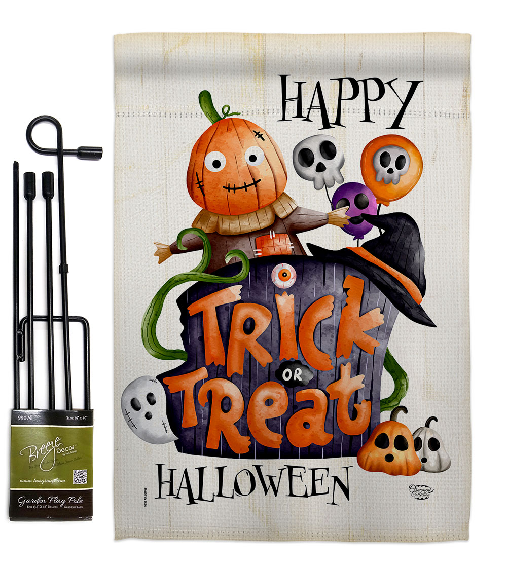 Trick or Treat Day Falltime Halloween 13 x 18.5. in. Double-Sided Decorative Vertical House Garden Flag Set for Decoration Banner Yard Gift