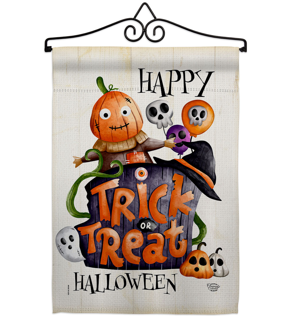 Trick or Treat Day Falltime Halloween 13 x 18.5. in. Double-Sided Decorative Vertical House Garden Flag Set for Decoration Banner Yard Gift