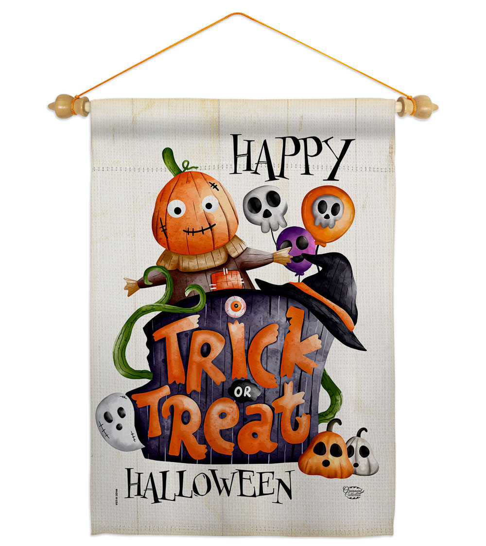 Trick or Treat Day Falltime Halloween 13 x 18.5. in. Double-Sided Decorative Vertical House Garden Flag Set for Decoration Banner Yard Gift