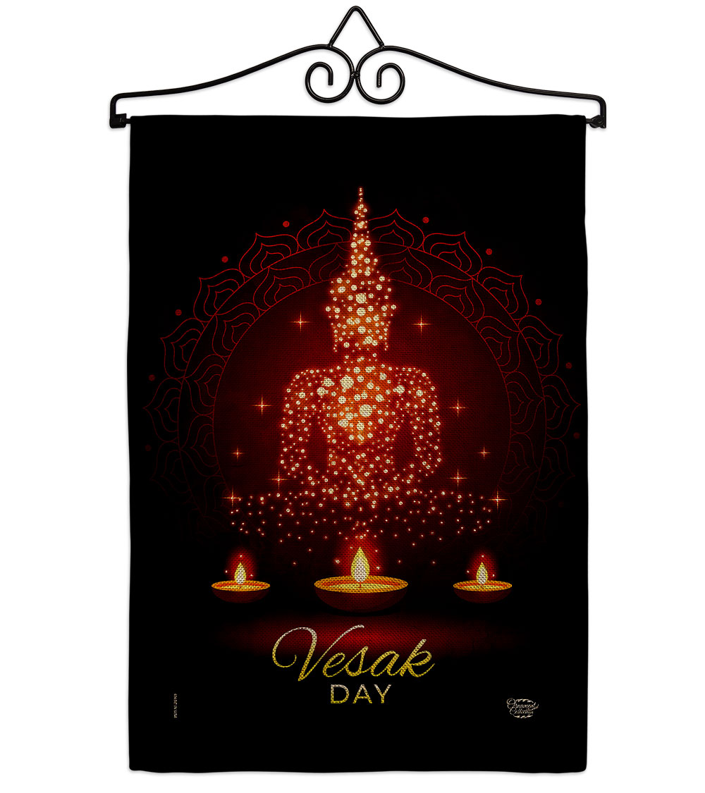 GS190174-DB-02 Vesak Day Religious 13 x 18.5. in. Double-Sided Decorative Horizontal House Garden Flag Set for Decoration Banner Yard Gift