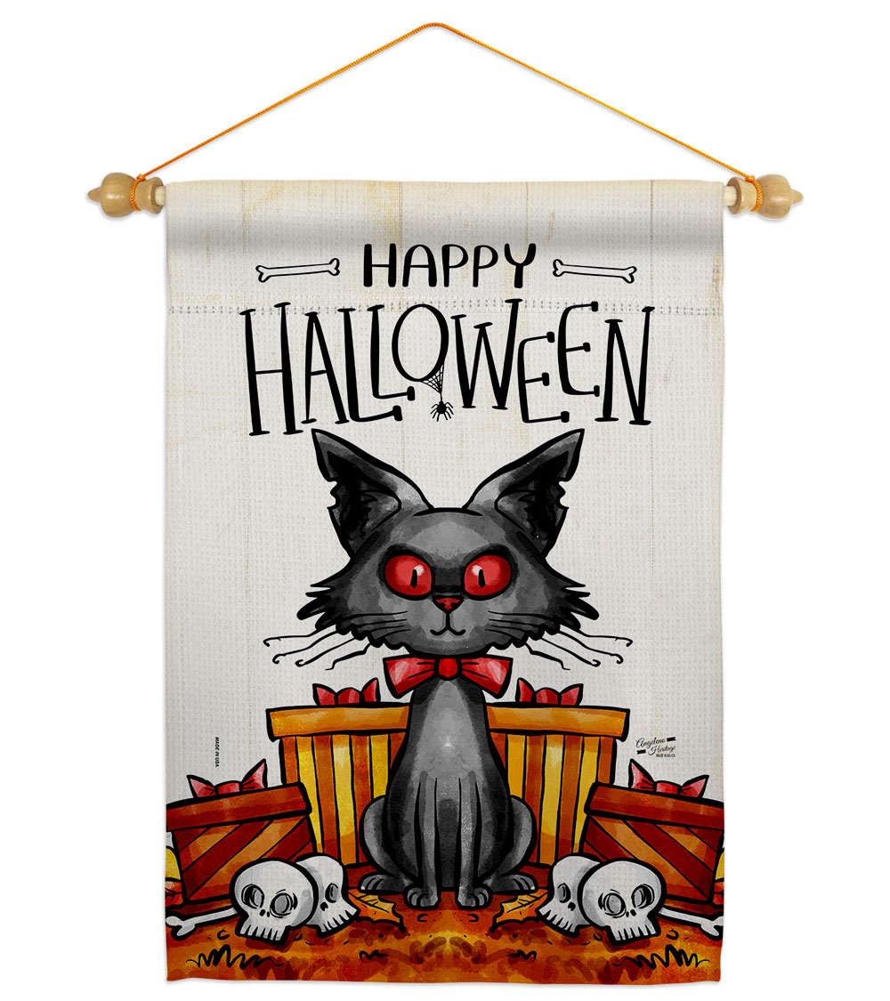 Kitty O Ween Falltime Halloween 13 x 18.5. in. Double-Sided Decorative Vertical House Garden Flag Set for Decoration Banner Yard Gift