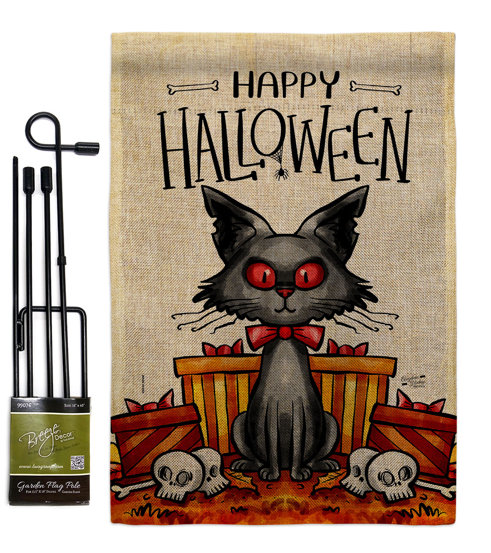 Kitty O Ween Falltime Halloween 13 x 18.5. in. Double-Sided Decorative Vertical House Garden Flag Set for Decoration Banner Yard Gift