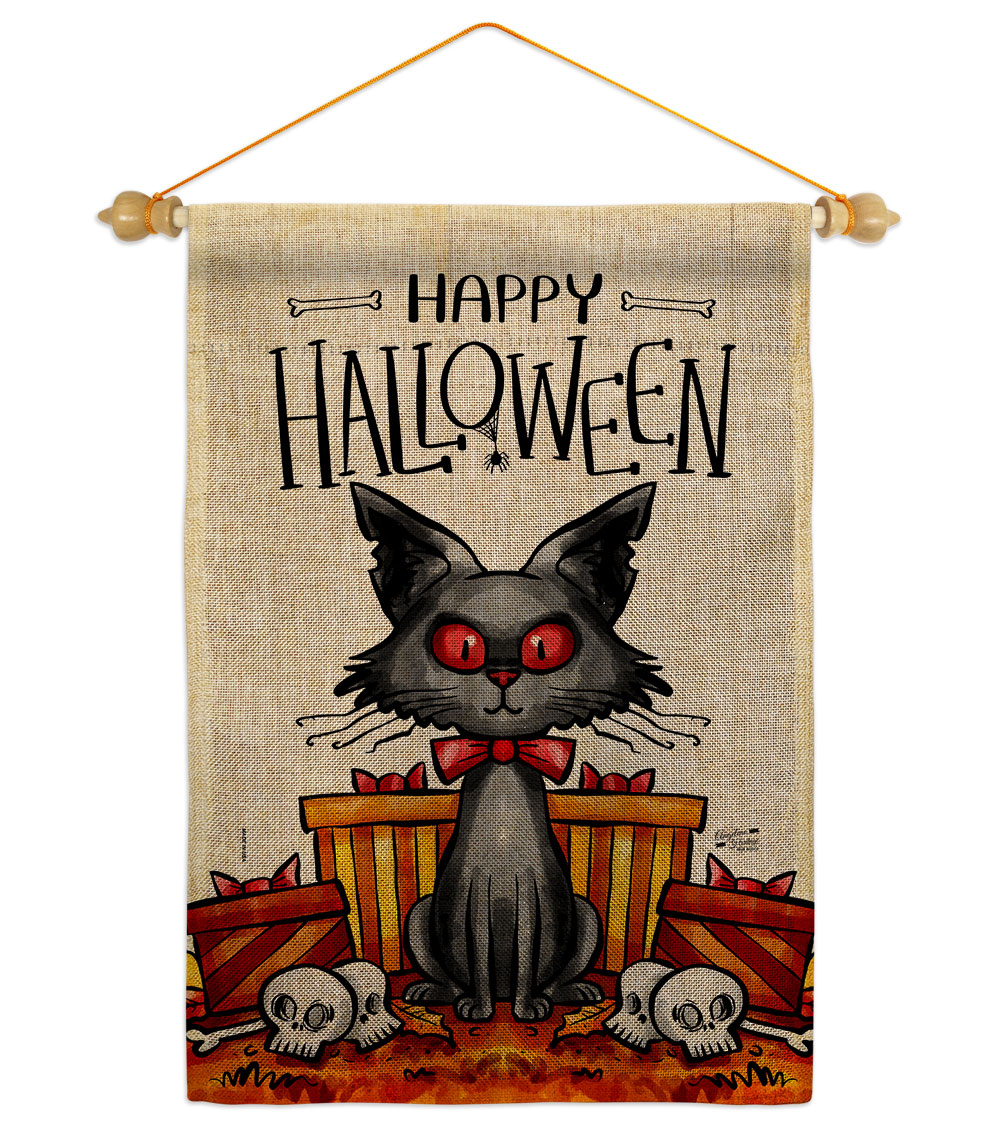 Kitty O Ween Falltime Halloween 13 x 18.5. in. Double-Sided Decorative Vertical House Garden Flag Set for Decoration Banner Yard Gift