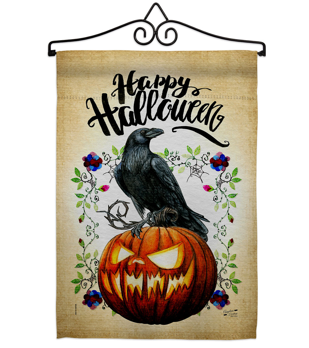 Crow & Pumpkin Falltime Halloween 13 x 18.5. in. Double-Sided Decorative Horizontal House Garden Flag Set for Decoration Banner Yard Gift