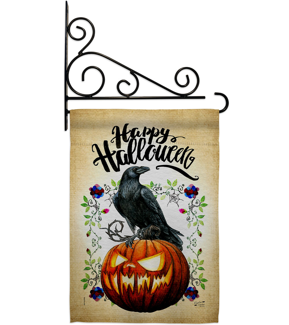 Crow & Pumpkin Falltime Halloween 13 x 18.5. in. Double-Sided Decorative Horizontal House Garden Flag Set for Decoration Banner Yard Gift