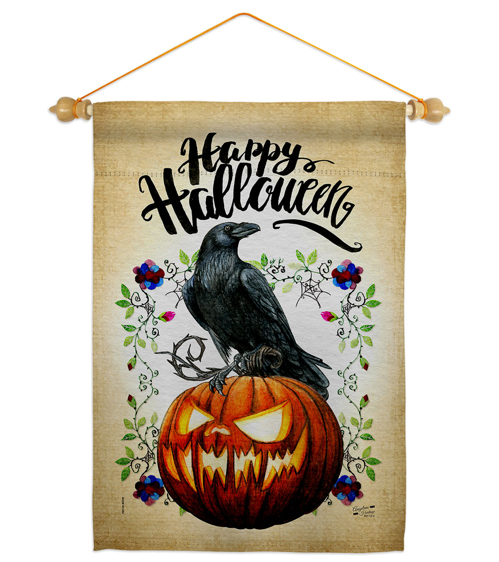 Crow & Pumpkin Falltime Halloween 13 x 18.5. in. Double-Sided Decorative Horizontal House Garden Flag Set for Decoration Banner Yard Gift