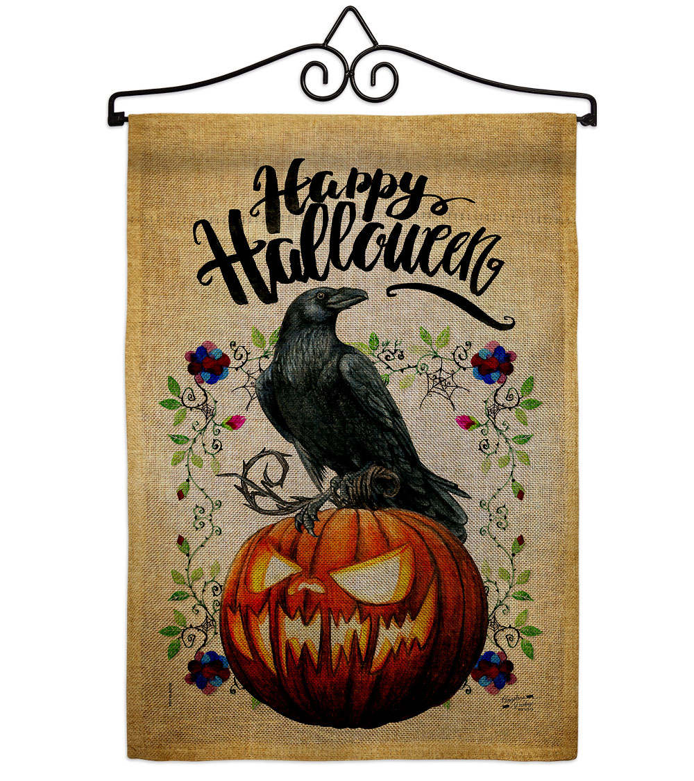 Crow & Pumpkin Falltime Halloween 13 x 18.5. in. Double-Sided Decorative Horizontal House Garden Flag Set for Decoration Banner Yard Gift