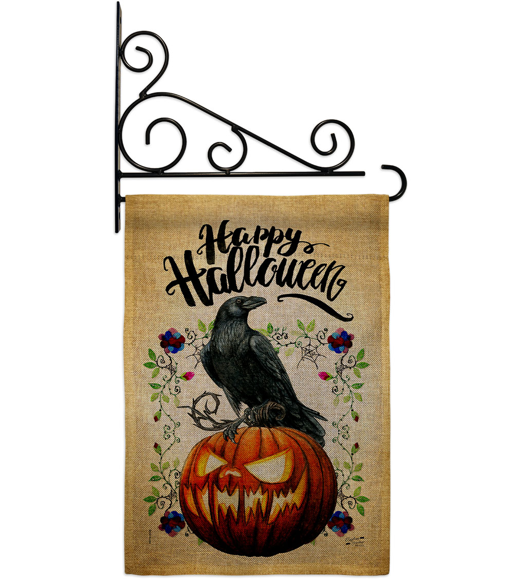 Crow & Pumpkin Falltime Halloween 13 x 18.5. in. Double-Sided Decorative Horizontal House Garden Flag Set for Decoration Banner Yard Gift