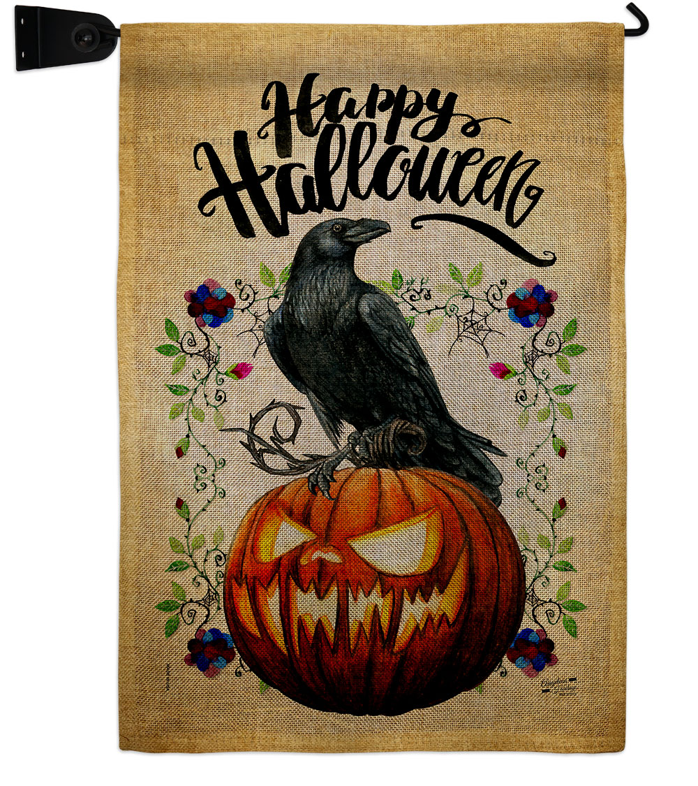 Crow & Pumpkin Falltime Halloween 13 x 18.5. in. Double-Sided Decorative Horizontal House Garden Flag Set for Decoration Banner Yard Gift