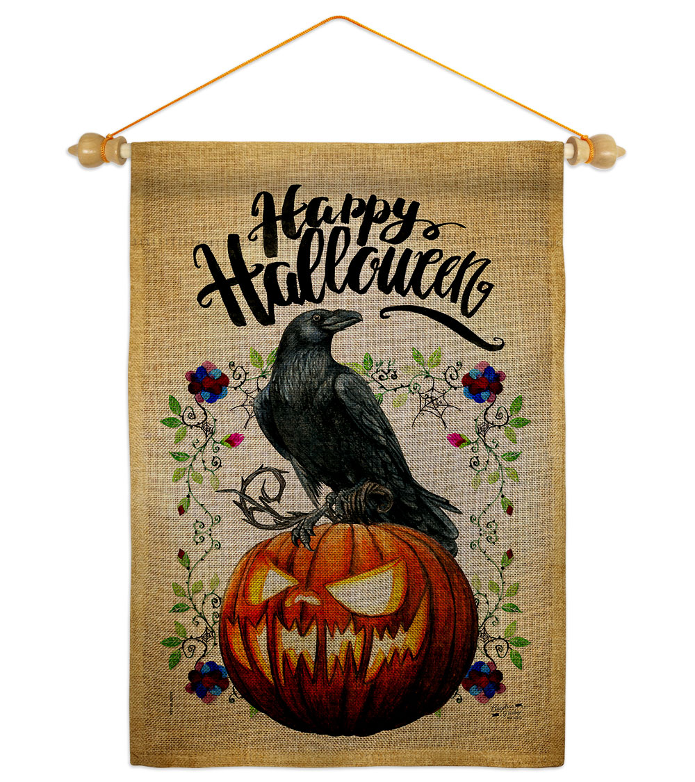 Crow & Pumpkin Falltime Halloween 13 x 18.5. in. Double-Sided Decorative Horizontal House Garden Flag Set for Decoration Banner Yard Gift
