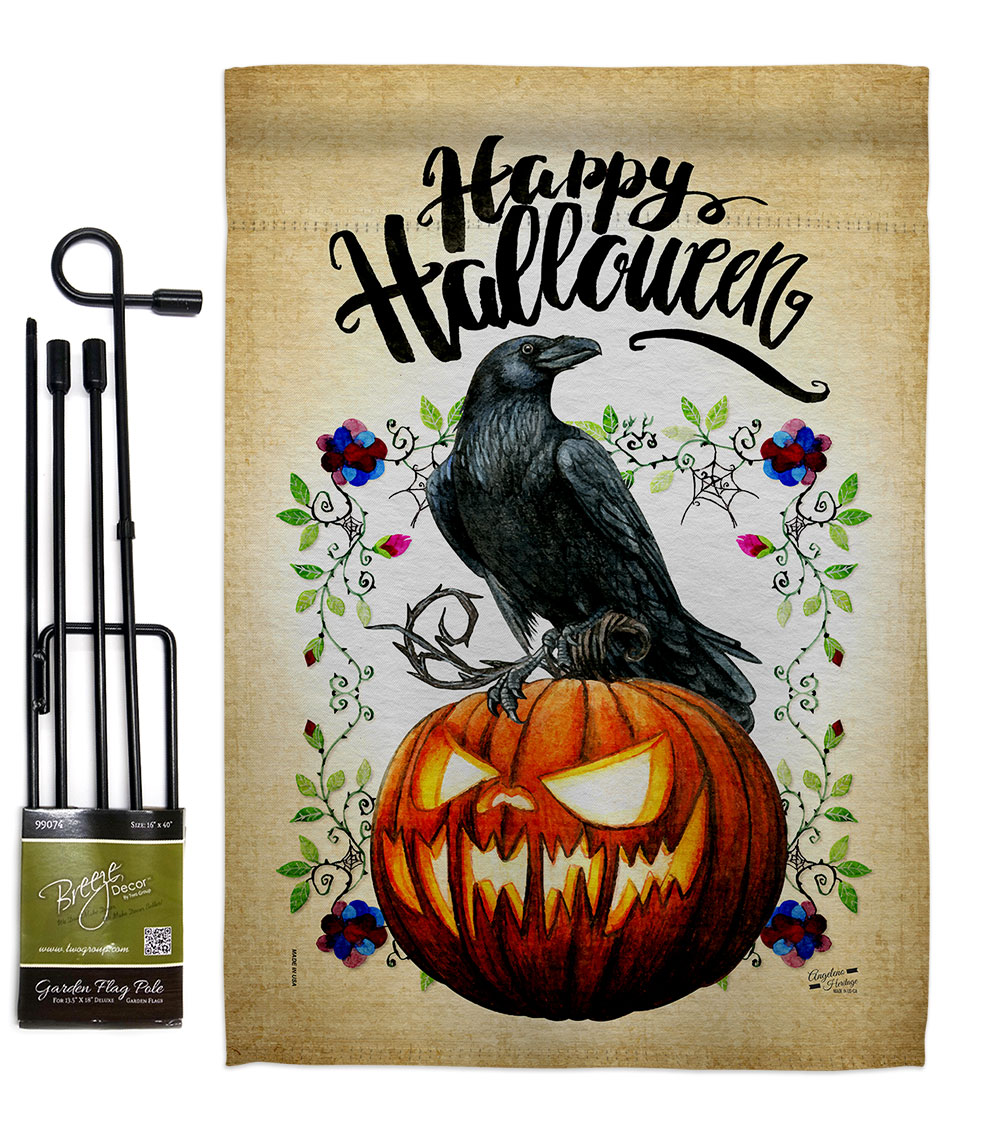Crow & Pumpkin Falltime Halloween 13 x 18.5. in. Double-Sided Decorative Horizontal House Garden Flag Set for Decoration Banner Yard Gift