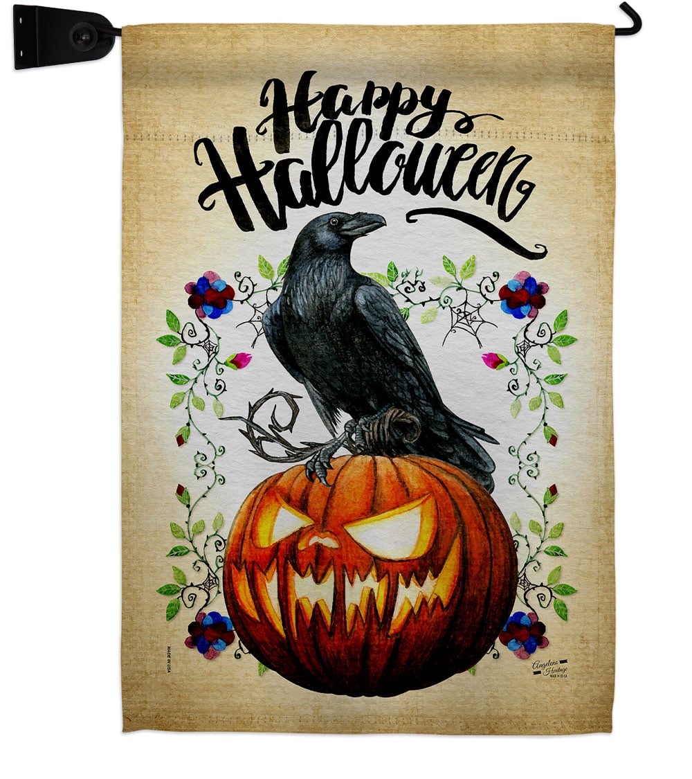 Crow & Pumpkin Falltime Halloween 13 x 18.5. in. Double-Sided Decorative Horizontal House Garden Flag Set for Decoration Banner Yard Gift