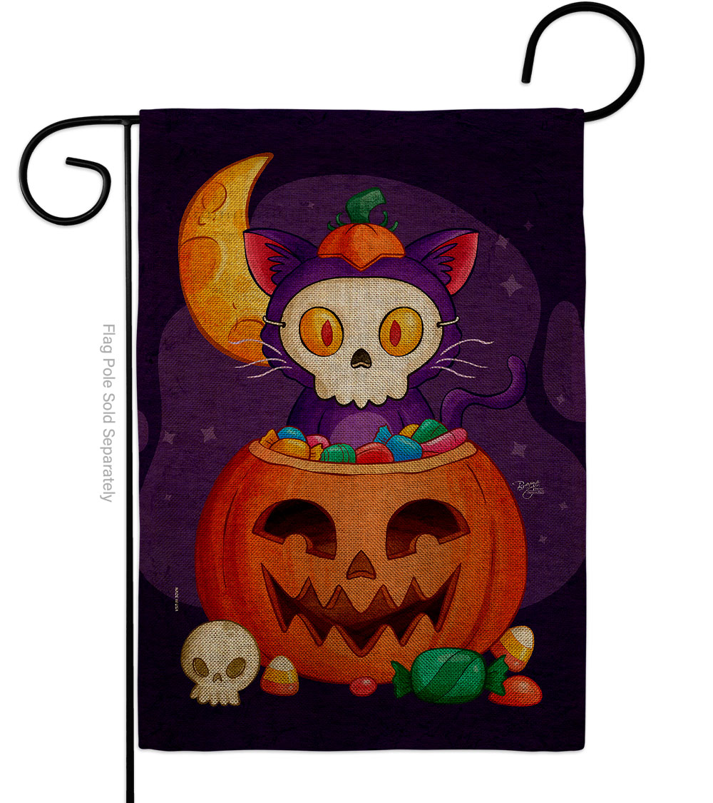 Sneaky Cat Falltime Halloween 13 x 18.5. in. Double-Sided Decorative Vertical House Garden Flag for Decoration Banner Yard Gift