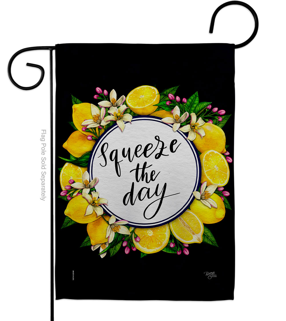 Squeeze the Day Food Fruit 13 x 18.5. in. Double-Sided Decorative Vertical House Garden Flag for Decoration Banner Yard Gift