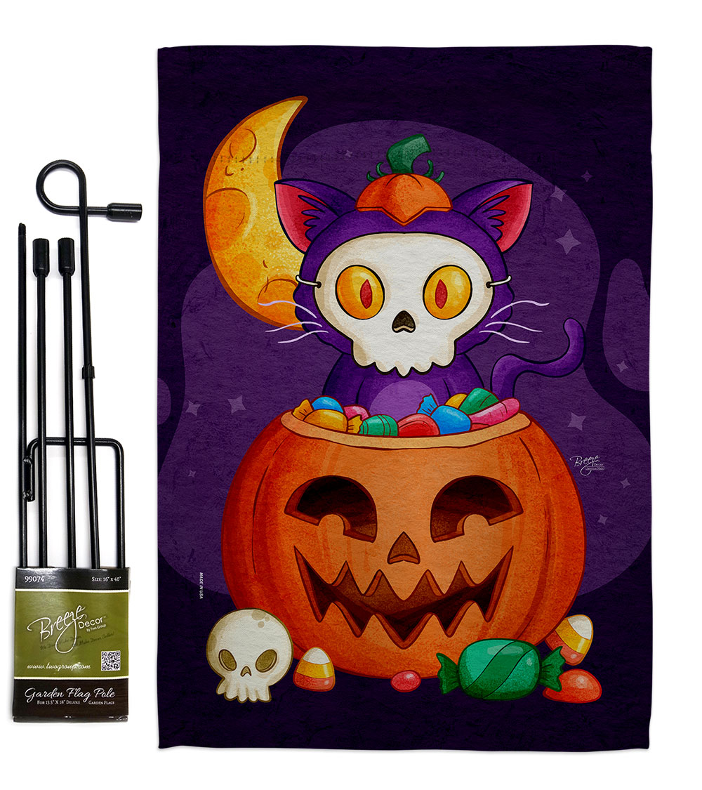 Sneaky Cat Falltime Halloween 13 x 18.5. in. Double-Sided Decorative Vertical House Garden Flag Set for Decoration Banner Yard Gift
