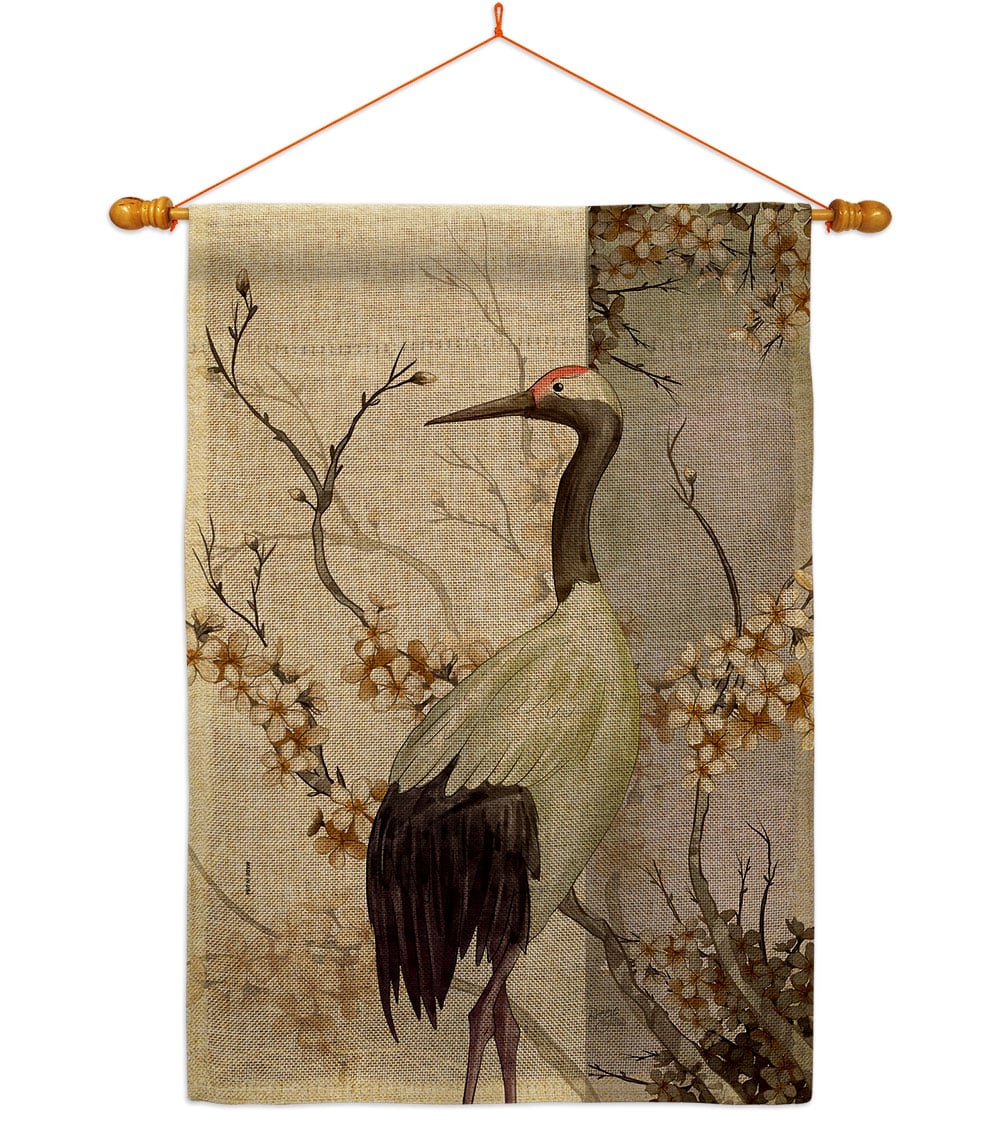 Red Crowned Crane Animals Bird 28 x 40 in. Double-Sided Decorative Vertical House Flag Set for Decoration Banner Garden Yard Gift